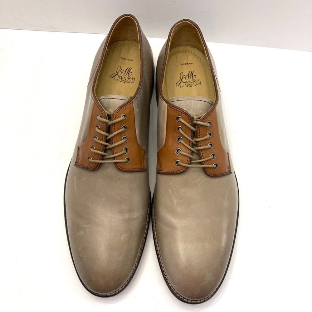 Johnston & Murphy J&M 1850 Oxford Men 13M Derby Dress Shoes Taupe Tan Leather